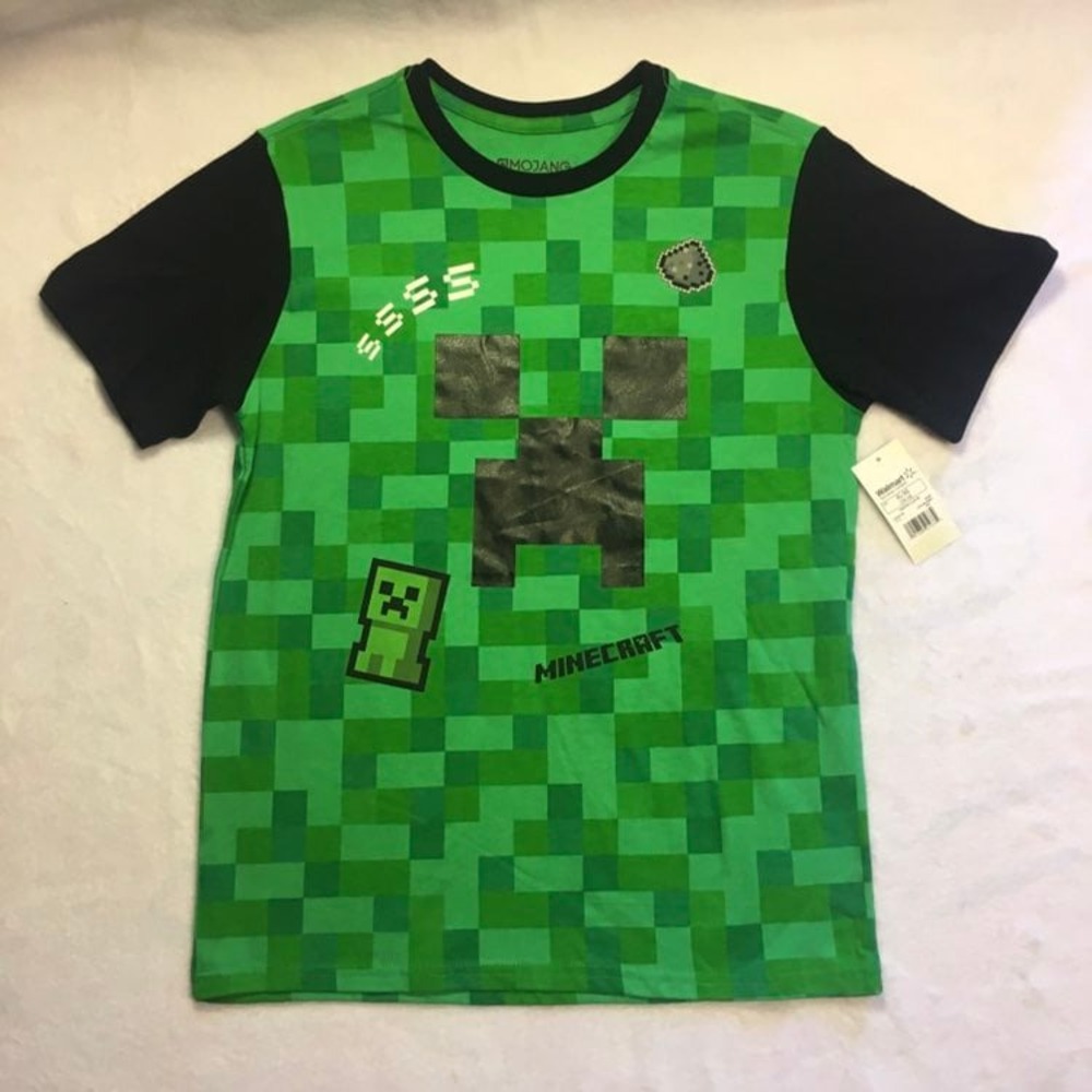 Mojang Minecraft T-Shirt Kids M8 Green New Creeper Pixel Graphic Tee